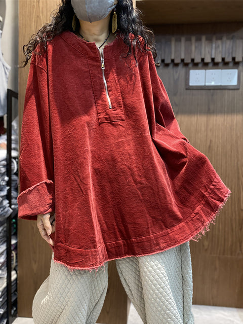 Camisa feminina de outono sólida com botões e bolso Ramie