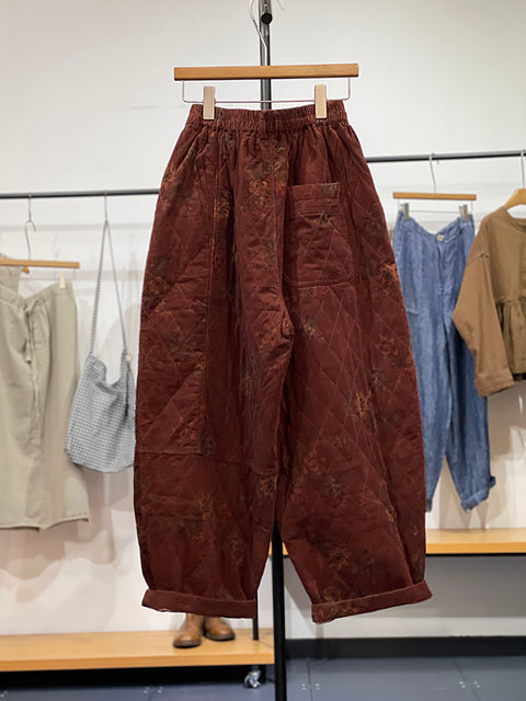 Pantaloni harem in denim con fiori retrò autunnali da donna