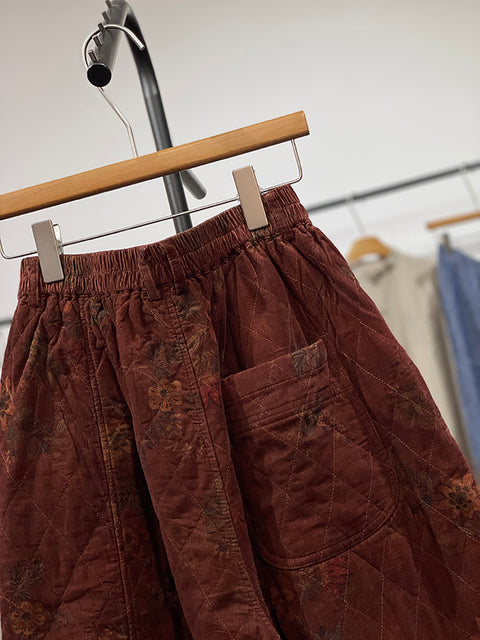 Pantalones harén de mezclilla con estampado retro de flores de otoño para mujer