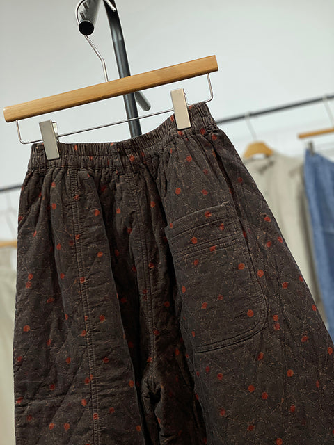 Pantalones harén de mezclilla con estampado retro de flores de otoño para mujer