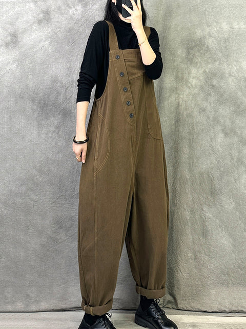 Dames Vintage Solid Corduroy Losse Jumpsuits