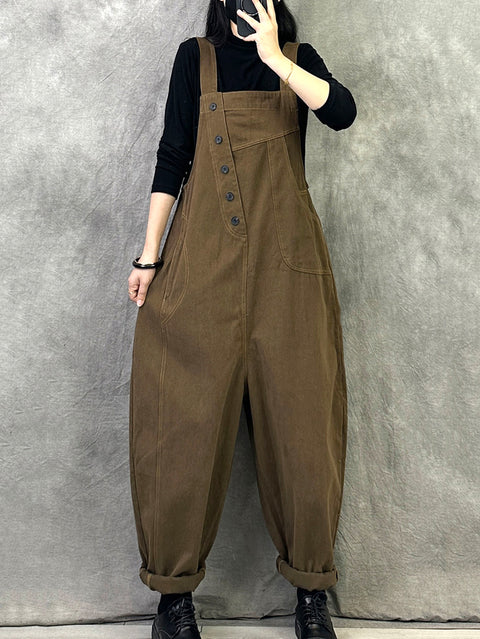 Dames Vintage Solid Corduroy Losse Jumpsuits