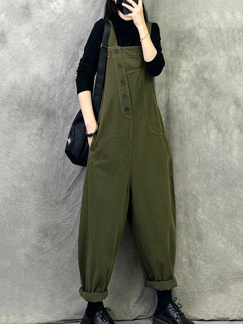 Dames Vintage Solid Corduroy Losse Jumpsuits