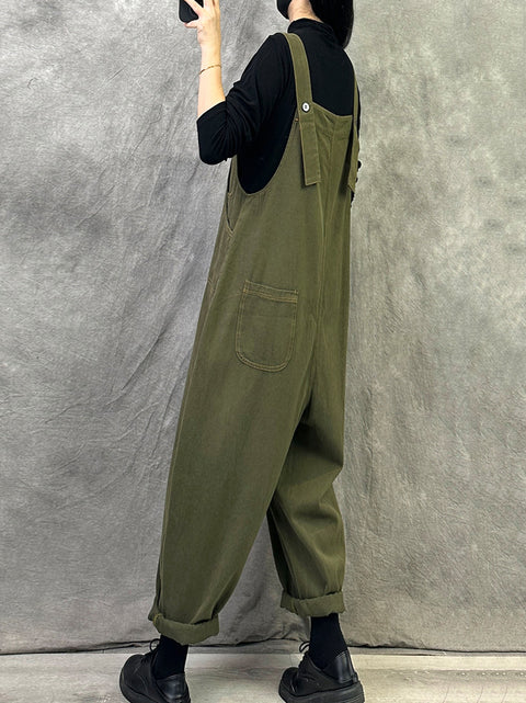 Dames Vintage Solid Corduroy Losse Jumpsuits