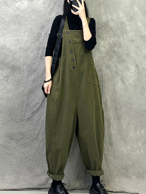 Kvinnor Vintage Solid Corduroy Lösa Jumpsuits