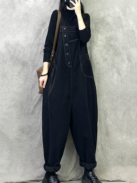 Dames Vintage Solid Corduroy Losse Jumpsuits