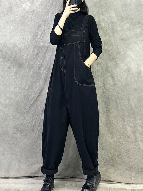 Kvinner Vintage Solid Corduroy Løse Jumpsuits