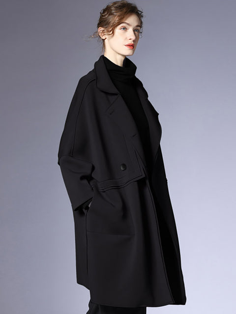 Kvinder Efterår Mode Solid Buttoned Coat