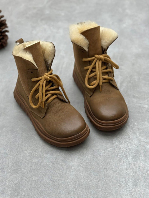 Bottes d'hiver en cuir doublées de polaire vintage pour femmes