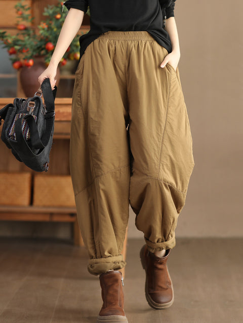 Plus Size Dame Vintage Solid Spleised Padded Harem Pants