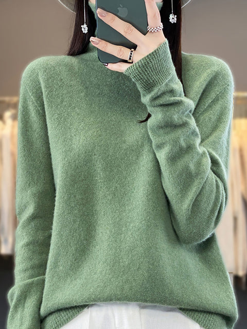 Women Autumn Turtleneck 100%Wool Soft Solid Sweater