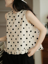 Thumbnail for Plus Size Women Casual Dot Lacework Hem Loose Cotton Vest