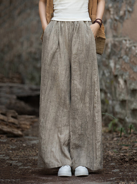 Pantalones de pierna ancha con forro polar y teñido anudado vintage de invierno para mujer