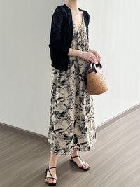 Thumbnail for Women Summer Artsy Floral Ink-print Vest Dress