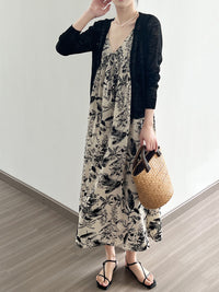 Thumbnail for Women Summer Artsy Floral Ink-print Vest Dress