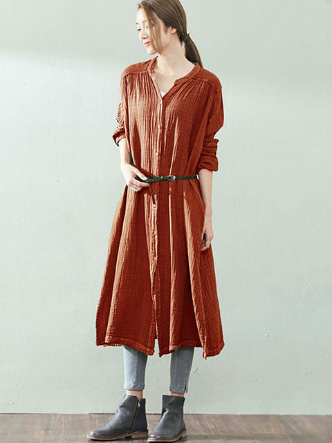 Plus Size Kvinder Autumn Vintage 100% Linen Robe Polstret Kjole