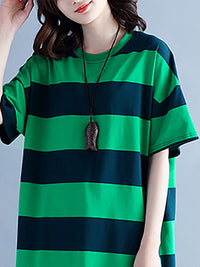 Thumbnail for Plus Size Women Casual Striped O-Neck Short Sleeve Loose Dress