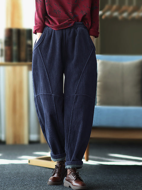 Plus Size Women Vintage Solid Spliced Thicken Pants