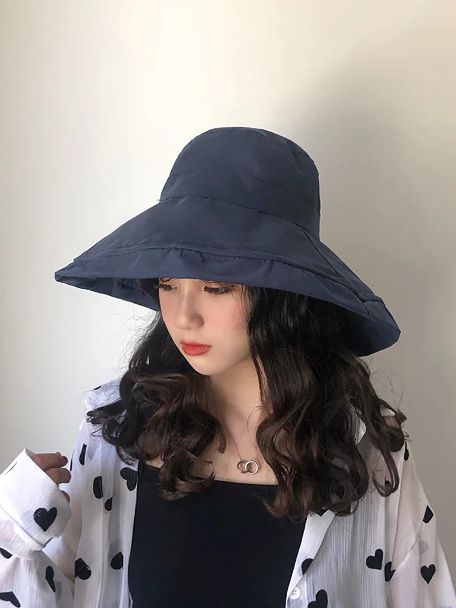 Female Summer Sun Hat Solid Color Foldable Hat