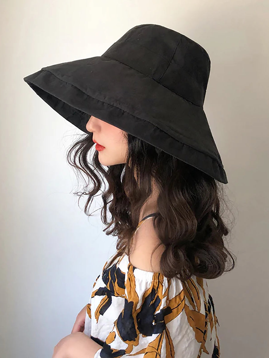 Female Summer Sun Hat Solid Color Foldable Hat