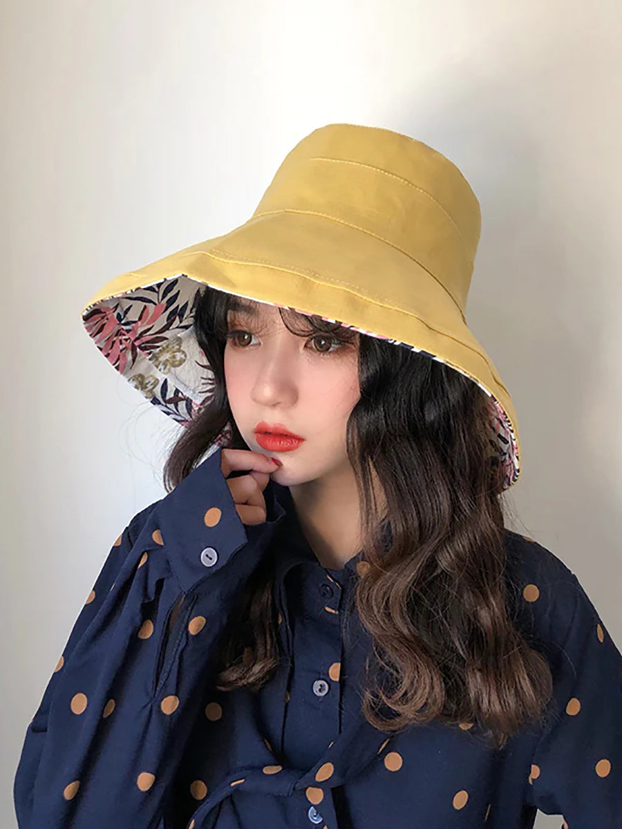 Female Summer Sun Hat Solid Color Foldable Hat