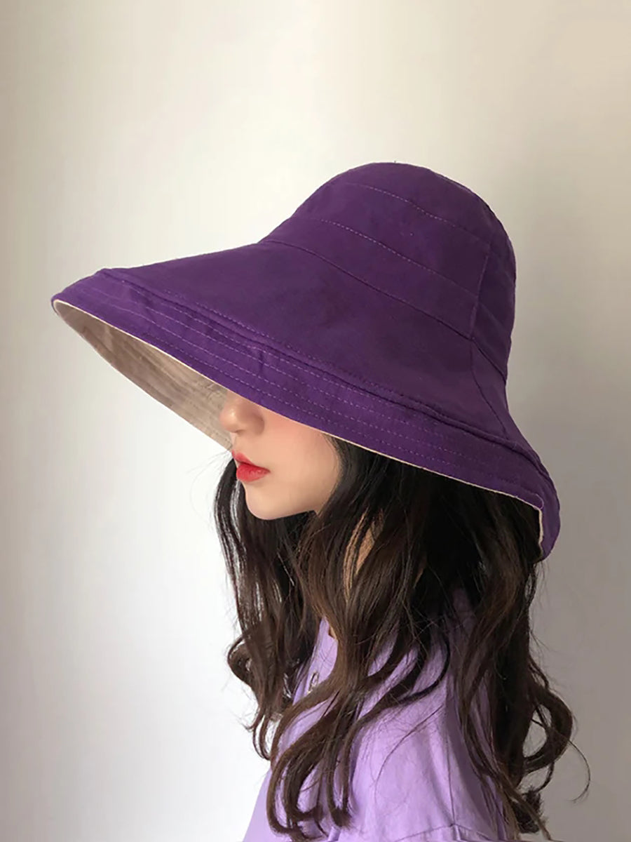 Female Summer Sun Hat Solid Color Foldable Hat