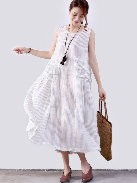 Plus Size Women Folded Splicing Stripe Vest Dress