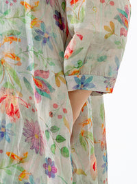 Thumbnail for Plus Size Floral Leaf Breasted Split Mid-Length Shirt