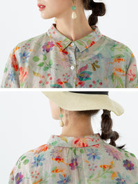 Thumbnail for Plus Size Floral Leaf Breasted Split Mid-Length Shirt