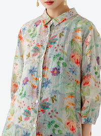 Thumbnail for Plus Size Floral Leaf Breasted Split Mid-Length Shirt