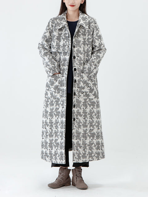 PLUS Size - Jacquard Kvinnor Pocket Vinter Breasted Coat