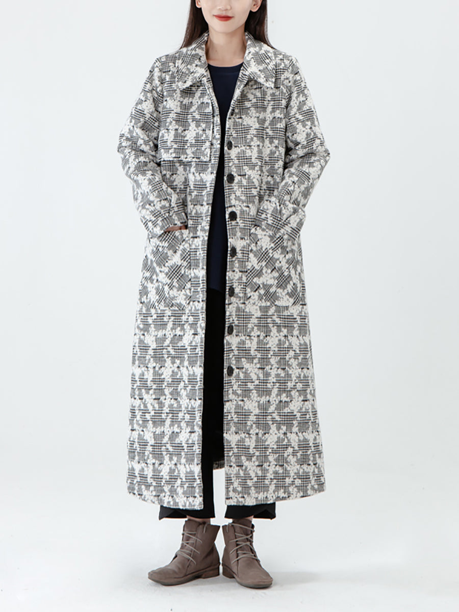 Taglia PLUS - Cappotto invernale con petto tascabile da donna jacquard