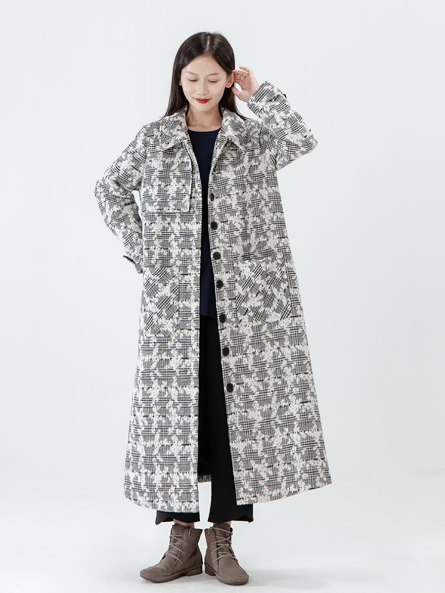 Taglia PLUS - Cappotto invernale con petto tascabile da donna jacquard