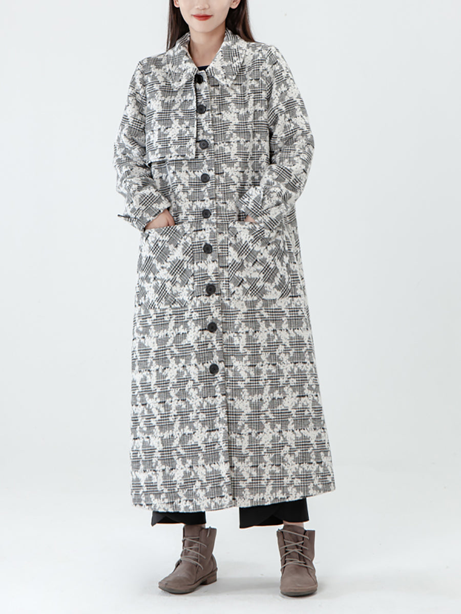 Taglia PLUS - Cappotto invernale con petto tascabile da donna jacquard