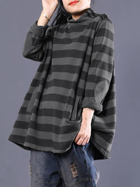 Thumbnail for Plus Size Women Casual Stripe Turtleneck Sweatshirt