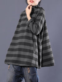 Thumbnail for Plus Size Women Casual Stripe Turtleneck Sweatshirt