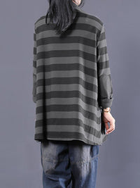 Thumbnail for Plus Size Women Casual Stripe Turtleneck Sweatshirt