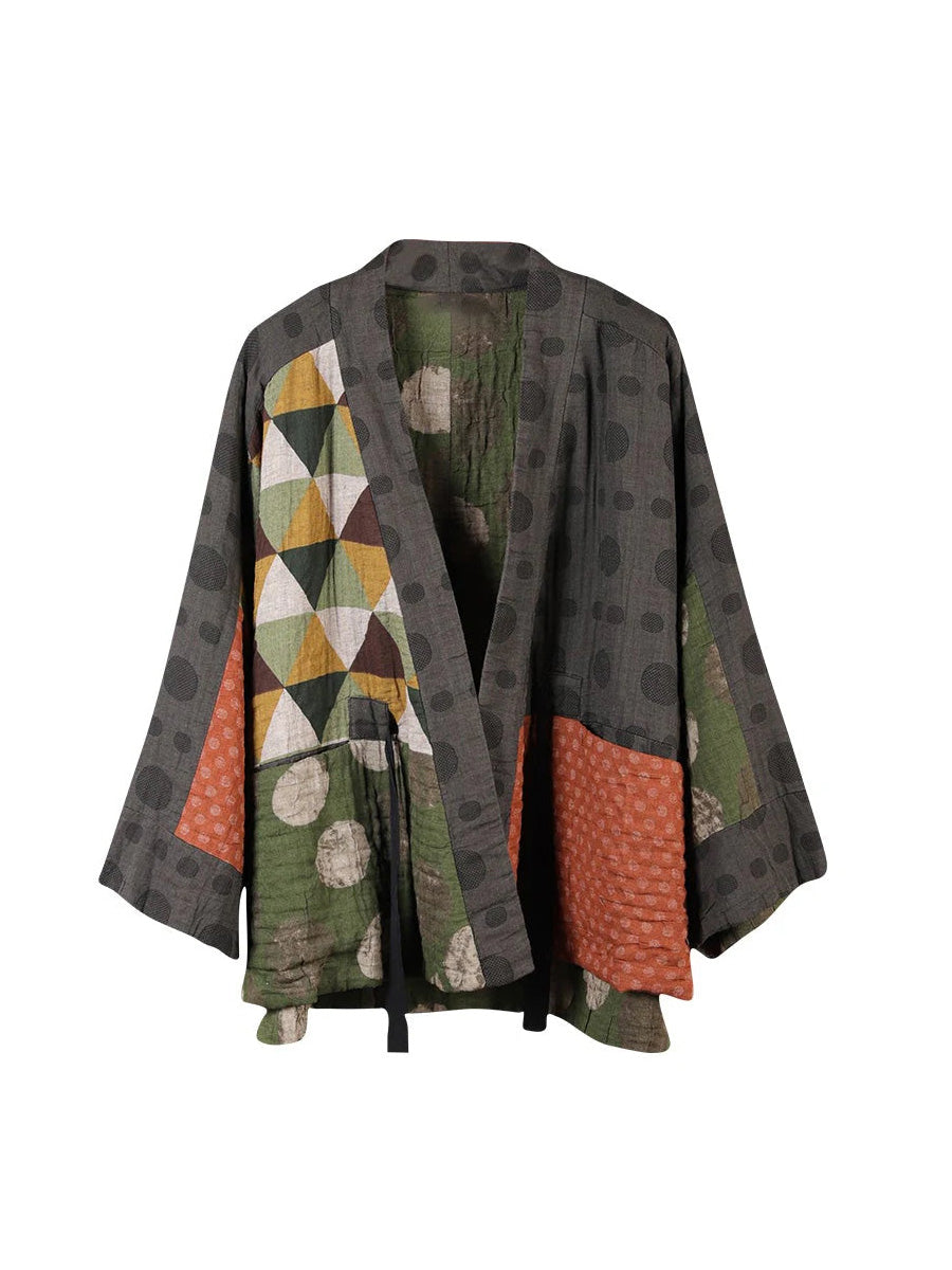 Plus Size Irregular Geometric Pattern Retro Cotton Coat