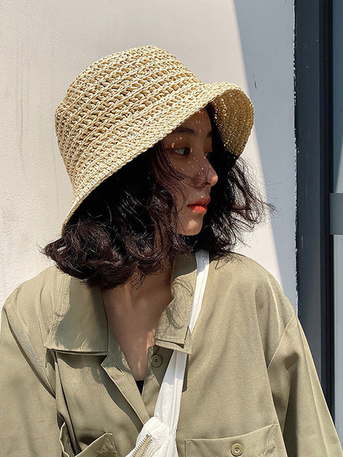 Kvinner Sommer Halmvev Solid Solly Hat