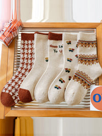 Thumbnail for 5 Pairs Women Winter Wool Jacquard Socks