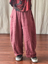 Thumbnail for Plus Size Women Casual Solid Loose Elastic Waist Linen Pants