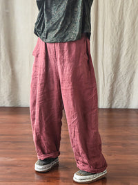 Thumbnail for Plus Size Women Casual Solid Loose Elastic Waist Linen Pants