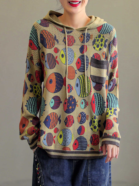 Plus Size Herfst Vintage Cartoon Print Dames Hoodies