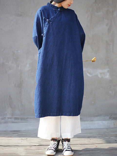 Robe ample en Denim grenouille Vintage pour femmes, printemps