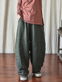 Thumbnail for Plus Size Women Casual Solid Loose Elastic Waist Linen Pants