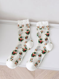 Thumbnail for 5 Pairs Women Vintage Floral Thin Socks