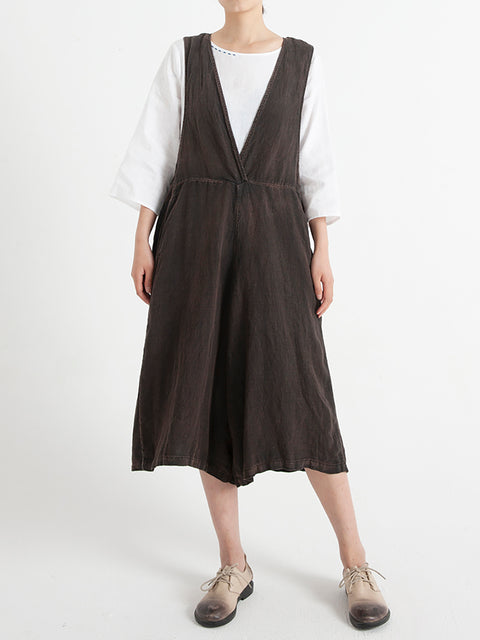 Linne Ärmlösa Dam Sommar Lös Jumpsuit Overall