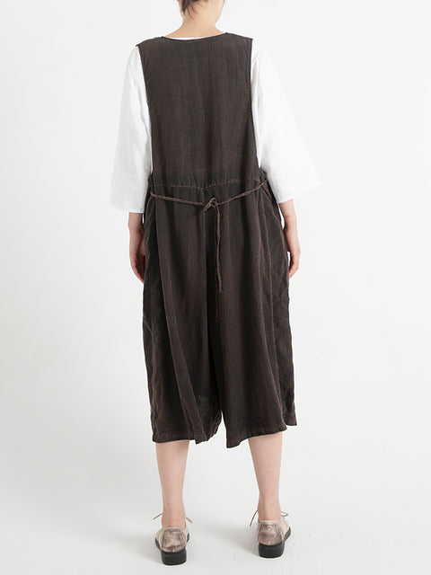 Linne Ärmlösa Dam Sommar Lös Jumpsuit Overall