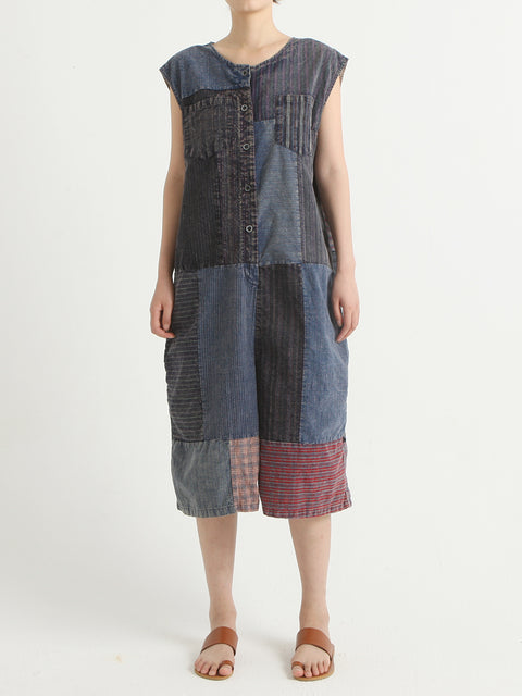 Denim Vintage Summer Patchwork Overalls Jumpsuit