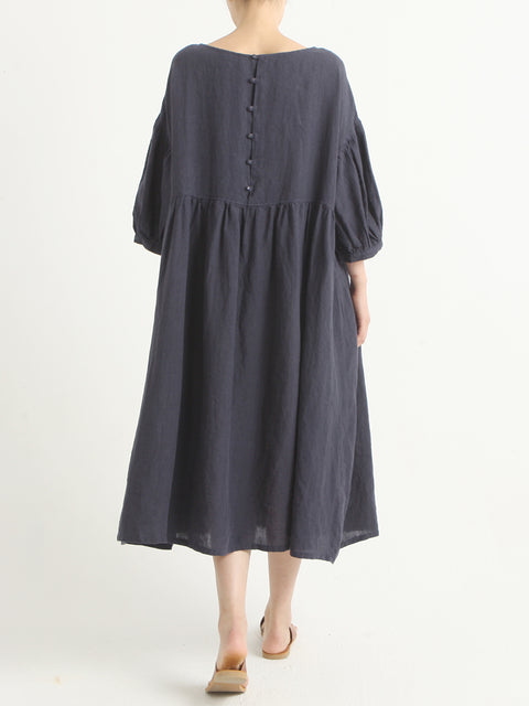 Robe ample d'été plissée en lin décontractée de grande taille